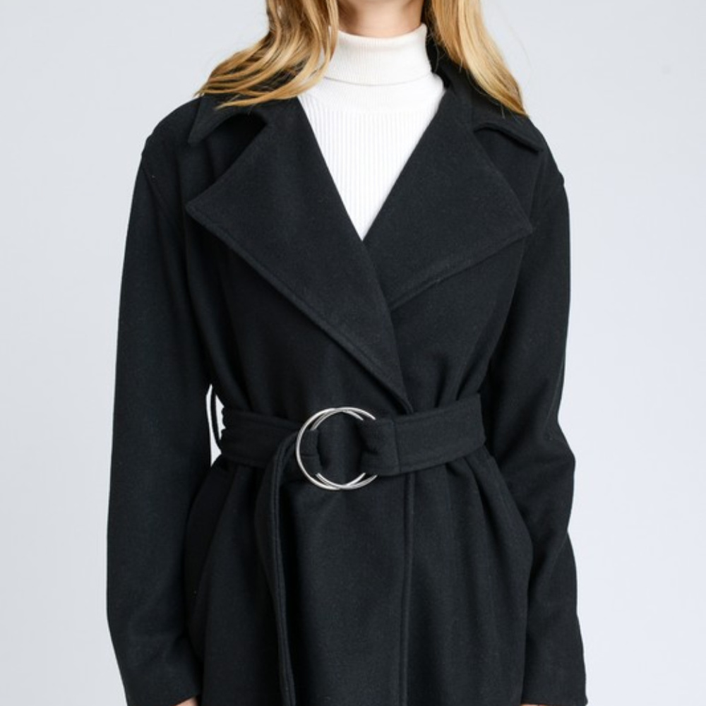 **PRICE FIRM** Belted Long Sleeve French Coat - Picture 4 of 8